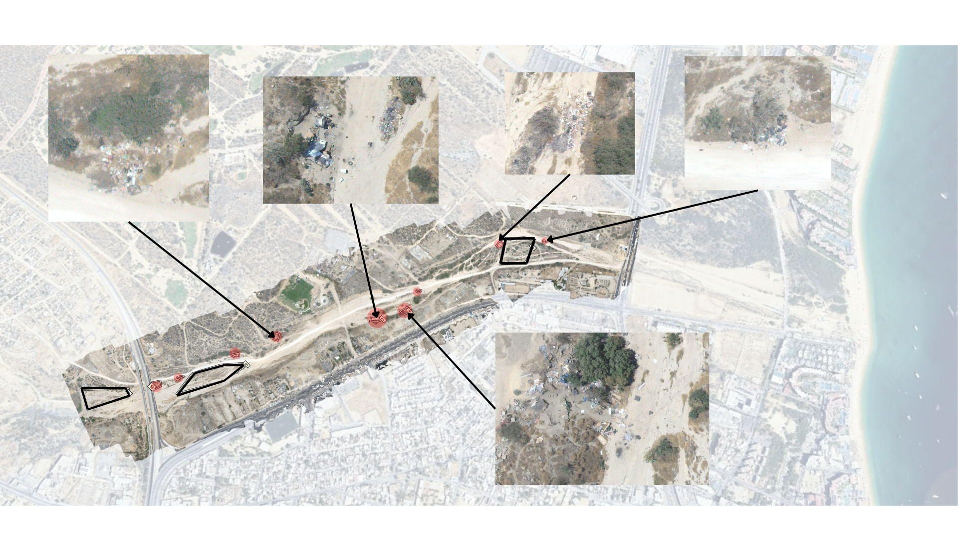 Ortomosaico del territorio con puntos críticos marcados